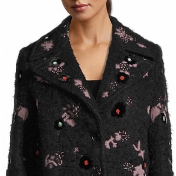 VALENTINO COUTURE BLACK EMBROIDERED EMBELLISHED WOOL BLEND LUXURY COAT SIZE 4 - Picture 2 of 16
